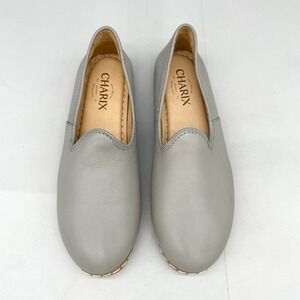 Charix Womens 37 7 Gray Leather Turkish Artisan Slip On Loafers Shoe Travel Boho